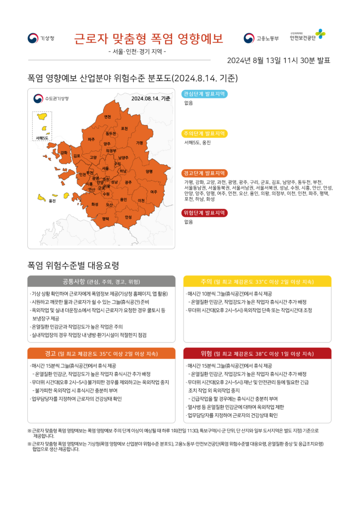 2024년 8월 14일 폭염경보 지역
